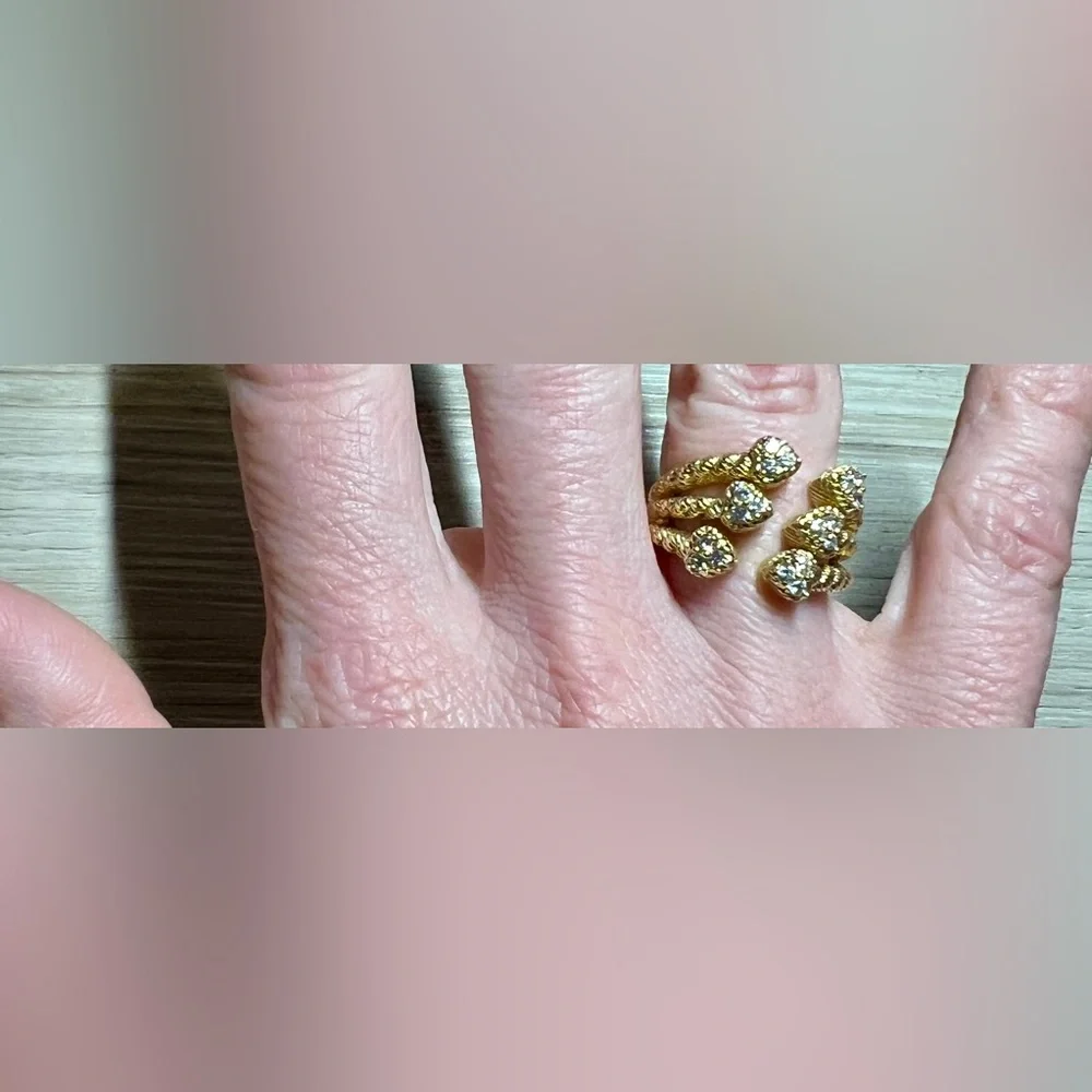 Judith Ripka Sterling Silver & 14K Gold Clad Diamonique Hearts Ring, Size 7, 9g - Picture 9 of 11